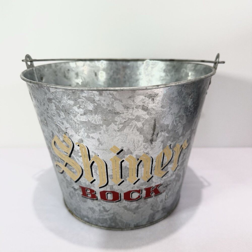 Vintage Shiner Bock Beer Bar Tin Ice Pail Metal Bucket with Handle